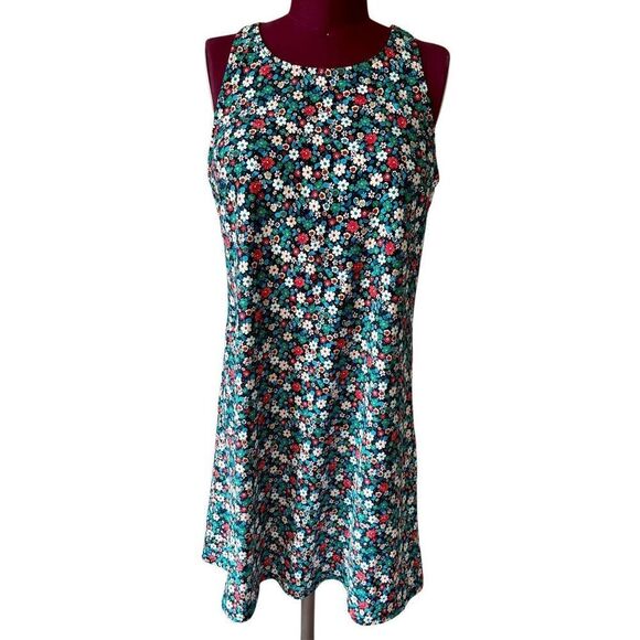 Lands' End Floral Print Swim Dress Size 16 Racer back  Ditsy Green - Picture 1 of 7